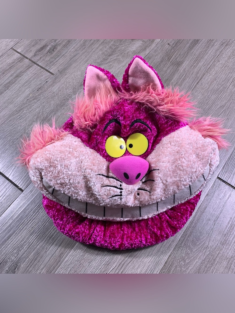Disney Parks Cheshire Cat Pink Plush Hat w/ hard Plastic Eyes Elastic Band